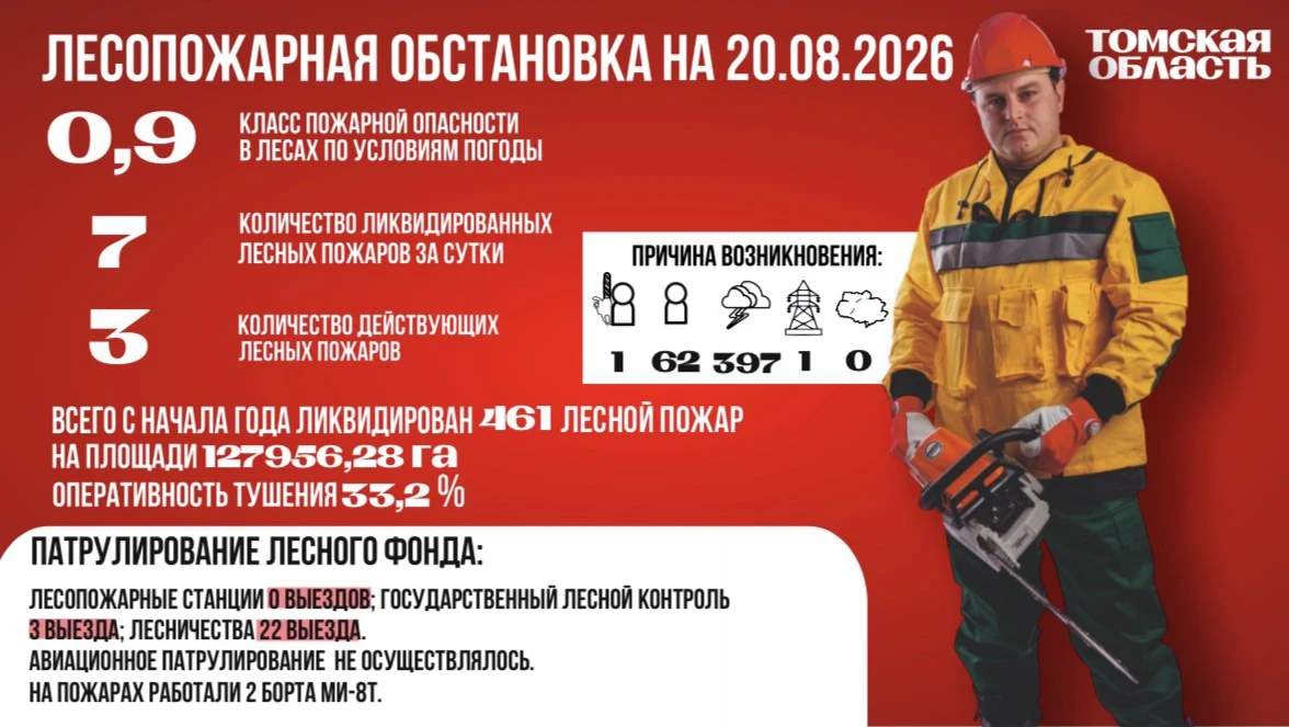 На территории Томской области класс пожарной опасности в лесах по условиям погоды 0,9 (...