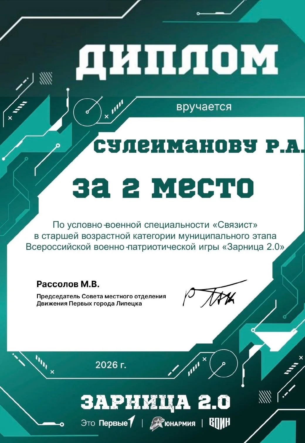 Отряд «Липчане» ( старшая возрастная категория) Индивидуальные победы в муниципальном этапе Всеросси