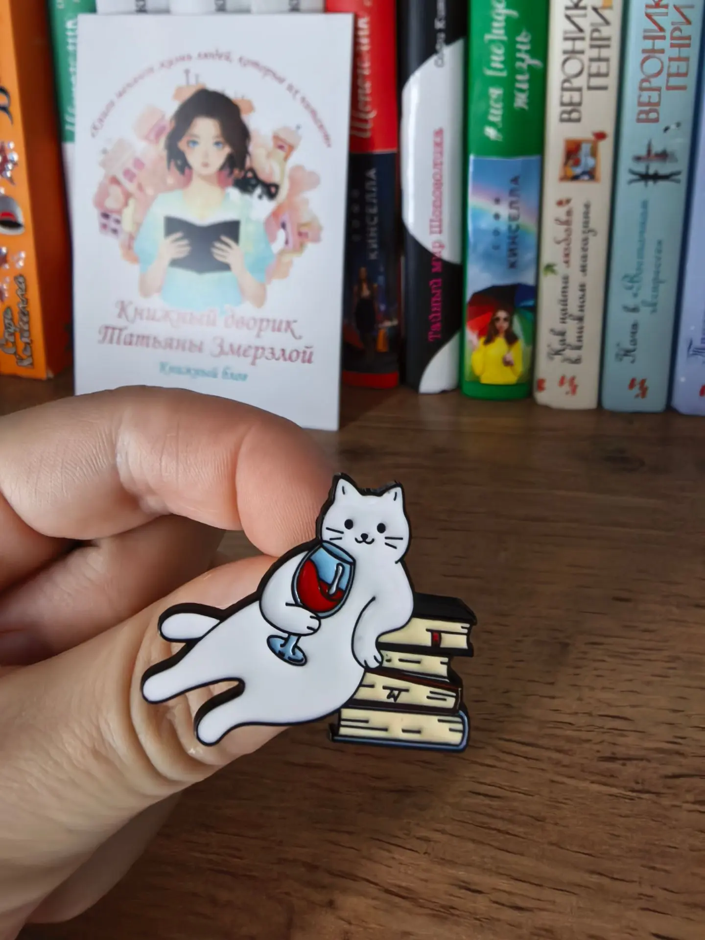 😍 Смотрите, какой милый значок-брошку я себе купила 🐱🍷📚