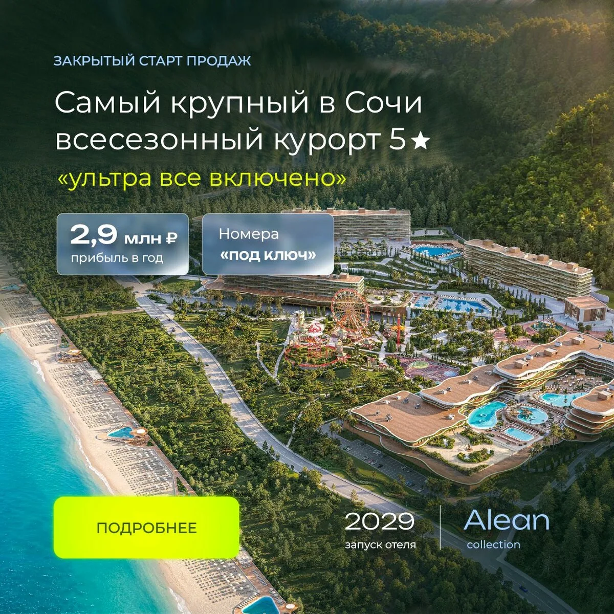 Инвестиции в ALEAN MONTVERT 5* Сочи. Высокий доход!