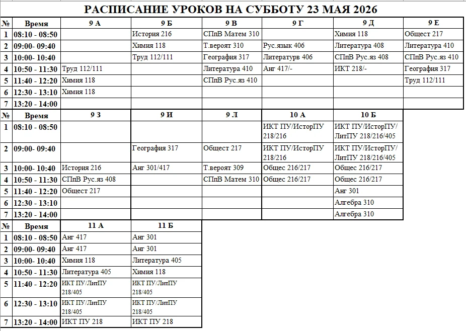 Расписание уроков на 23 мая (Холмогорская)