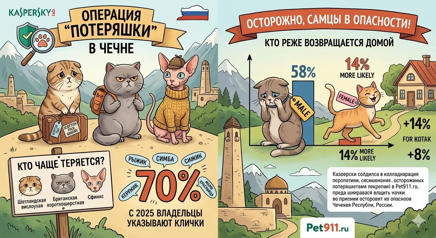 В Чеченской Республике чаще всего теряются кошки пород шотландская вислоухая, британская короткошерс