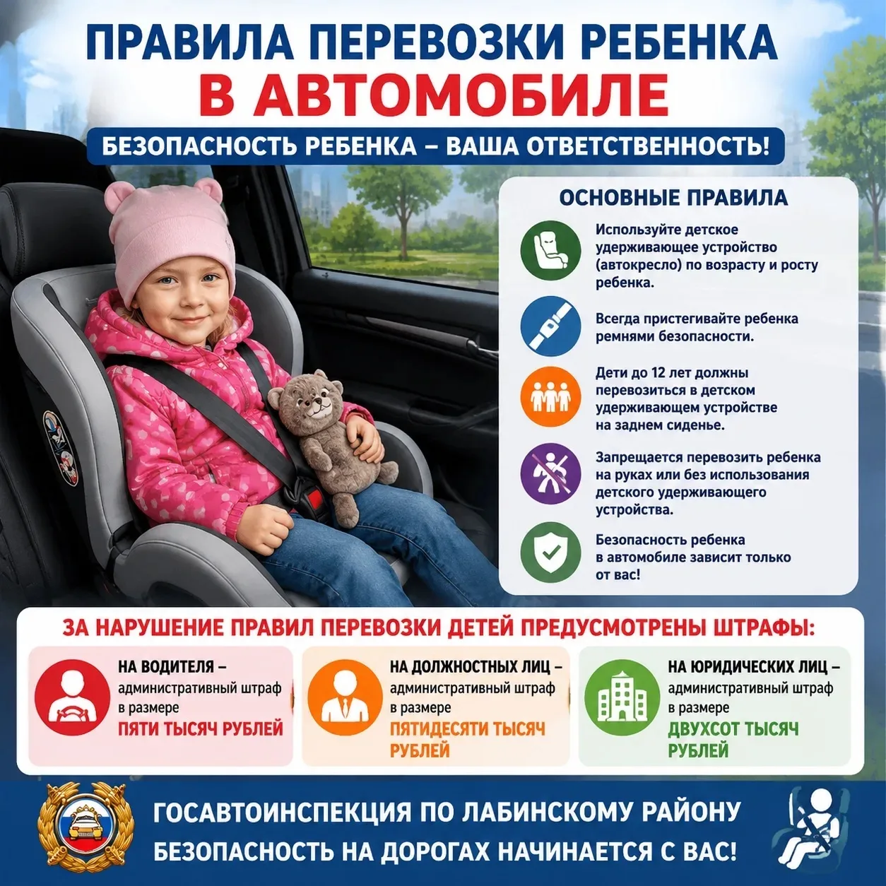 Уважаемые водители-родители, ни один штраф не сравнится с жизнью и здоровьем детей. Убе...