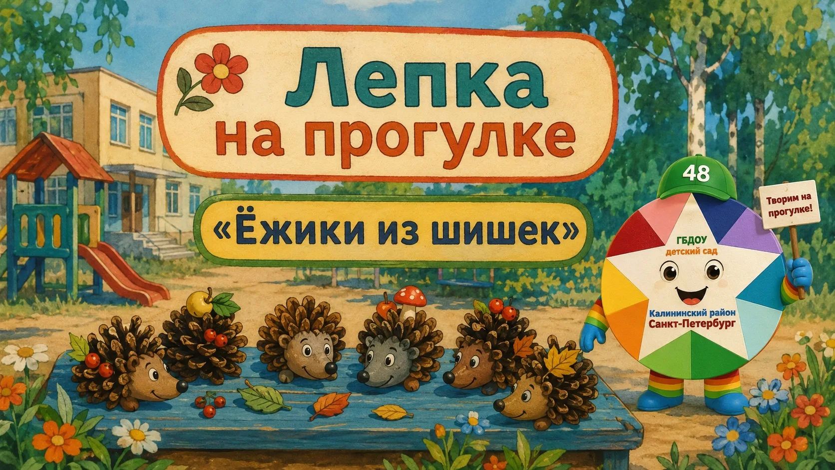 🦔 Ёжики из шишек 🦔

Во время прогулки на веранде детской площадки воспитанники подготовительной гр