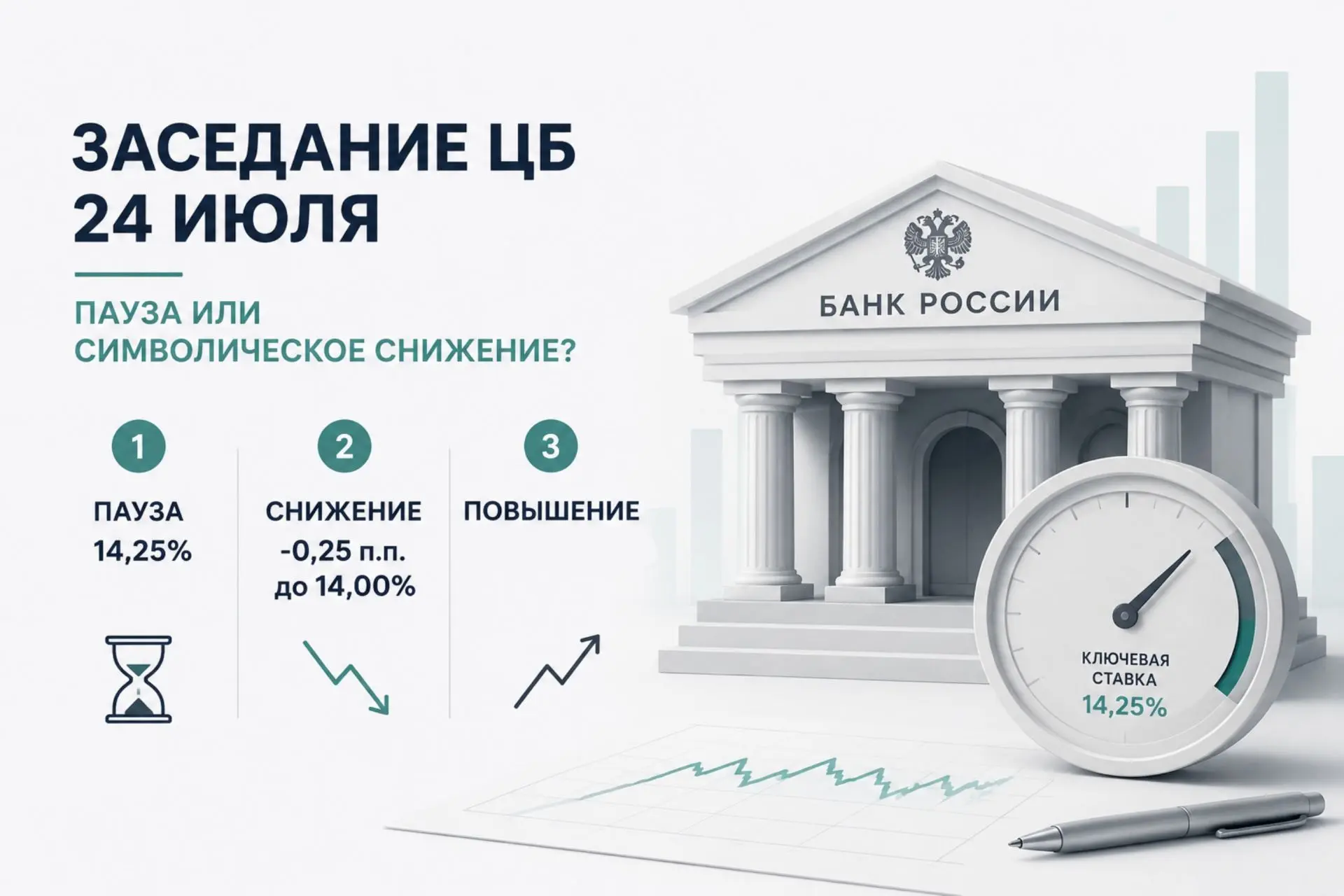 📉Заседание ЦБ 24 июля: пауза или символическое снижение?

Сегодня, 24 июля, Совет директоров Банка 