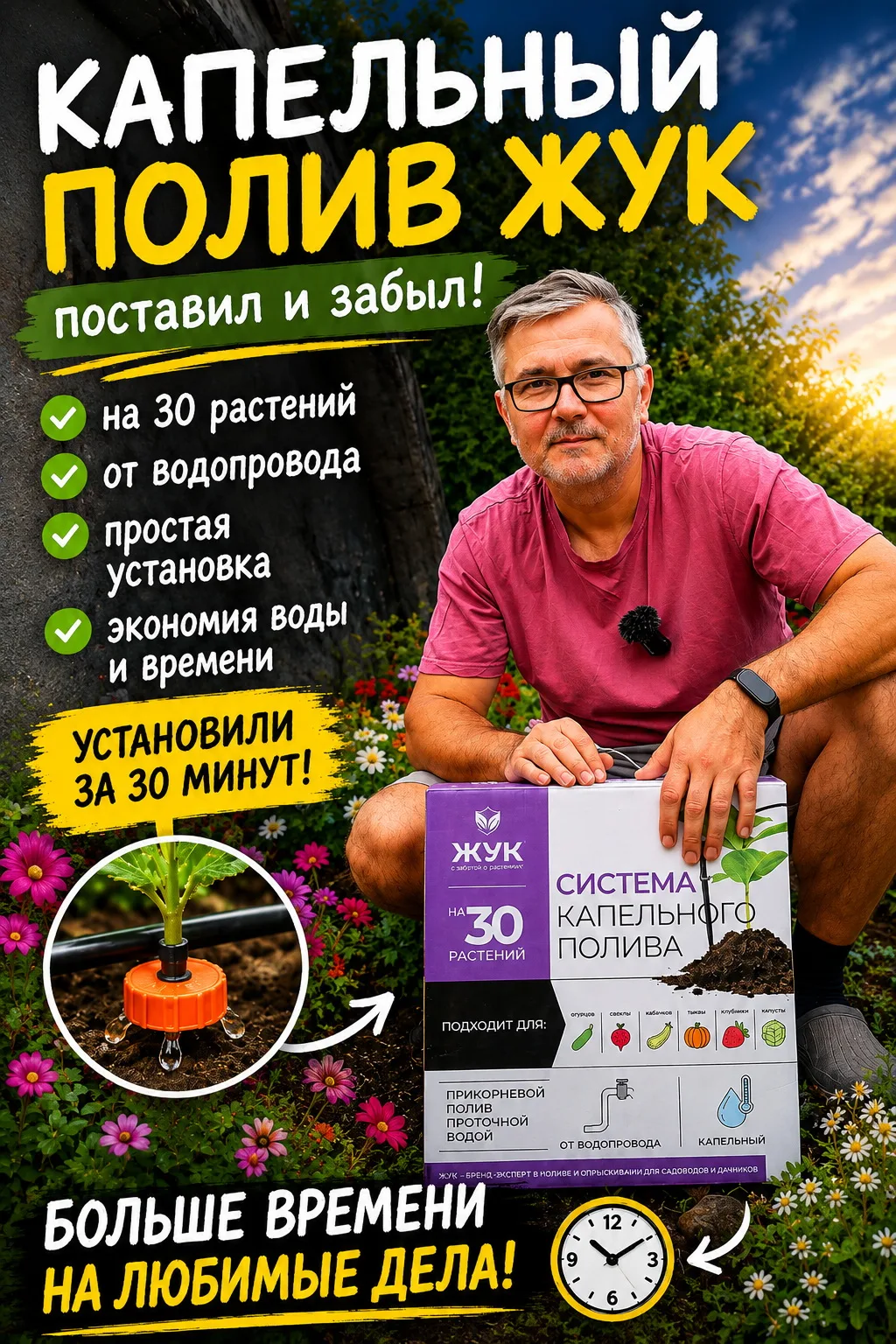 Надоело каждый день бегать с лейкой? Мы решили эту проблему за 30 минут.