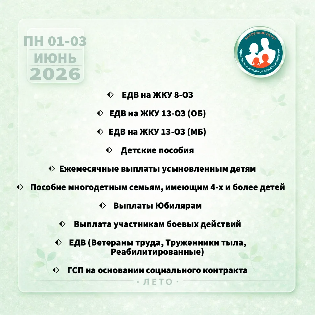 С 01 по 03 июня Управление социальной защиты населения произвело выплаты отдельным кате...