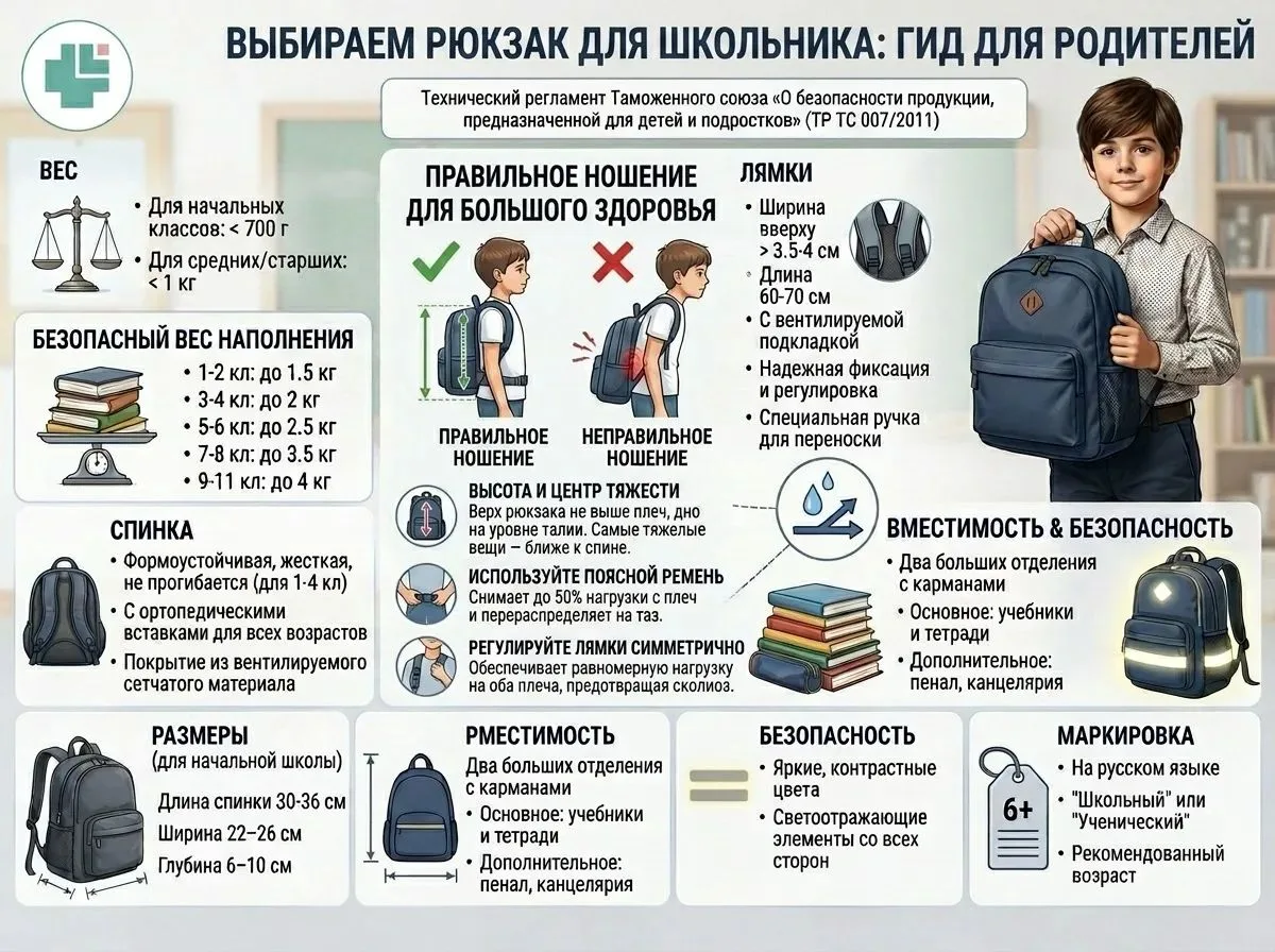 🎒Выбираем школьный рюкзак: полезная инфографика для родителей☝️