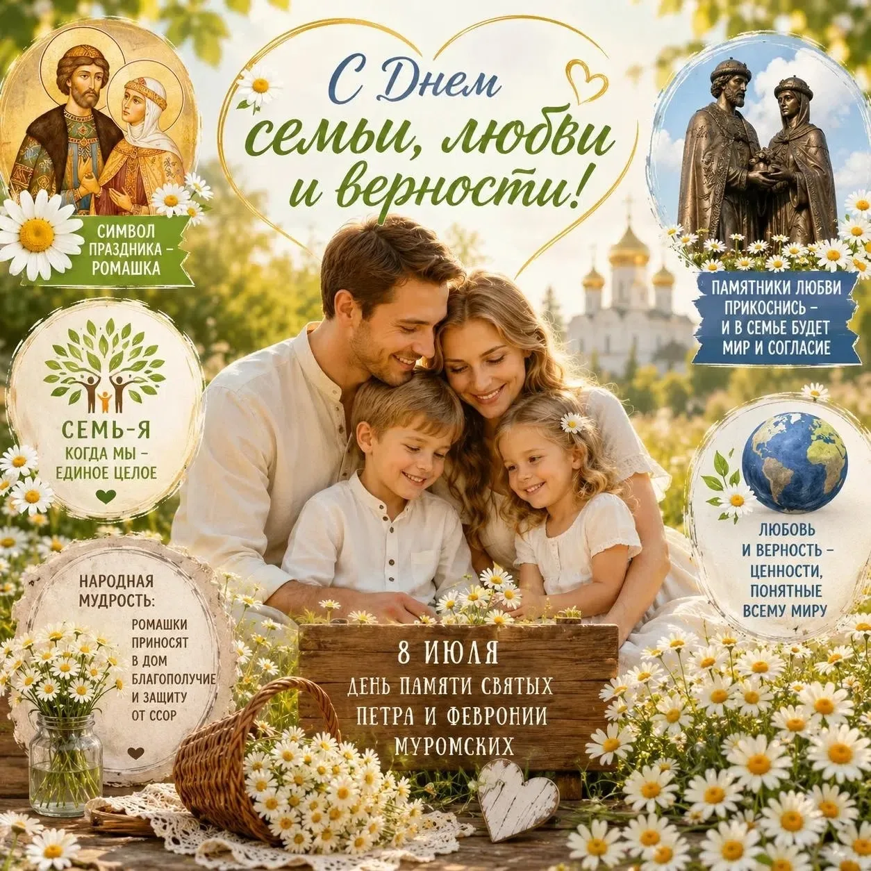 ✨ 8 июля — День семьи, любви и верности! ✨

Поздравляем всех с этим тёплым и светлым праздником! ❤️
