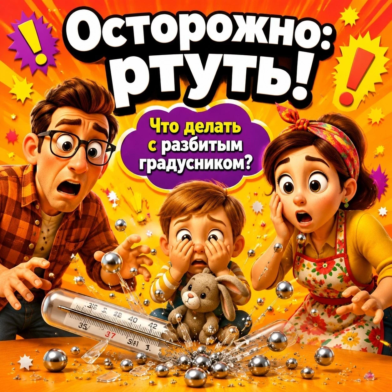 🛑 Разбился градусник? Главное — не паниковать!