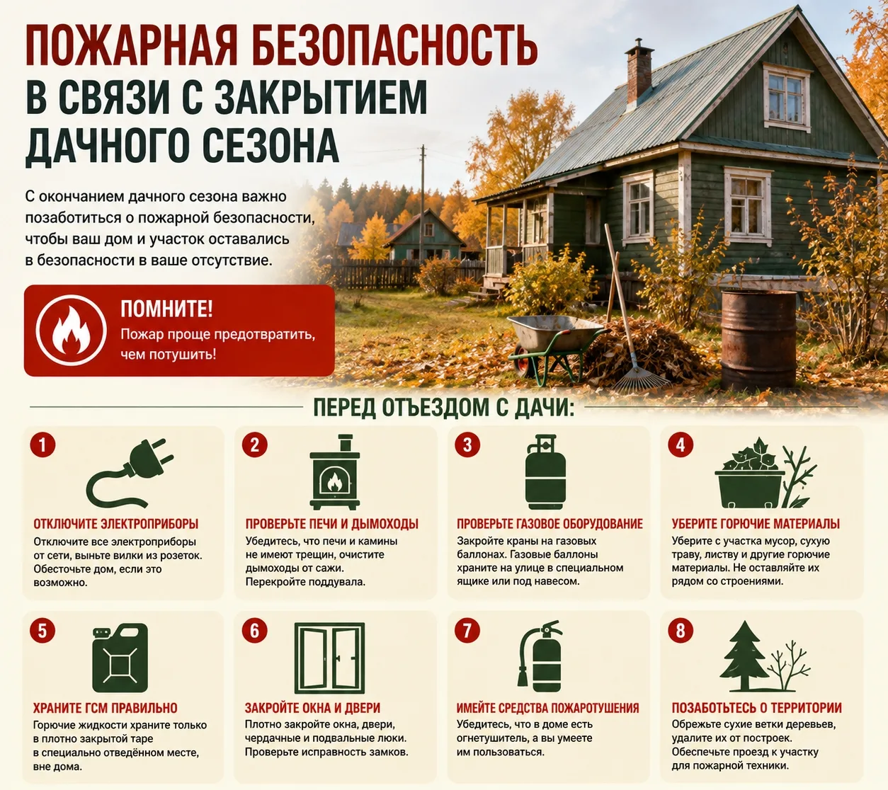 С наступлением осени и завершением дачного сезона возрастает риск возникновения пожаров...