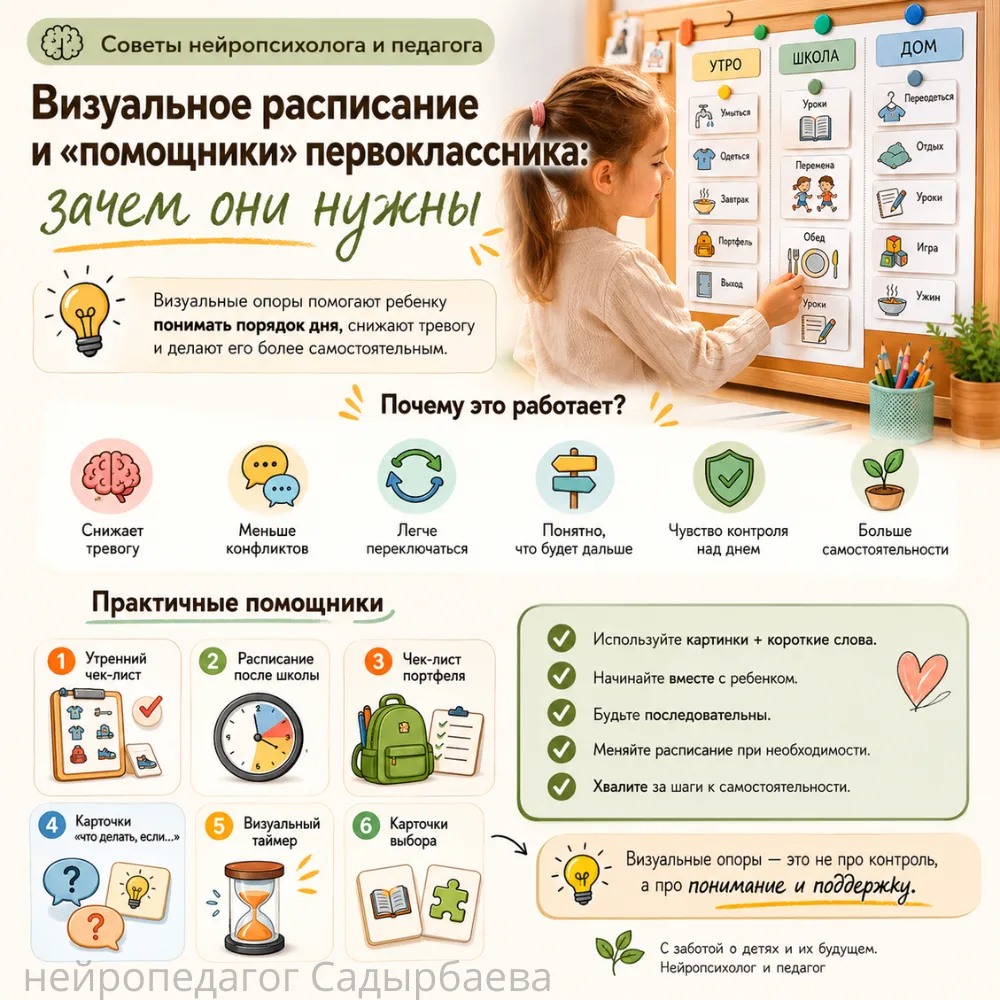 ❓Визуальное расписание для первоклассника: зачем оно нужно

Первокласснику сложно удерживать в голов
