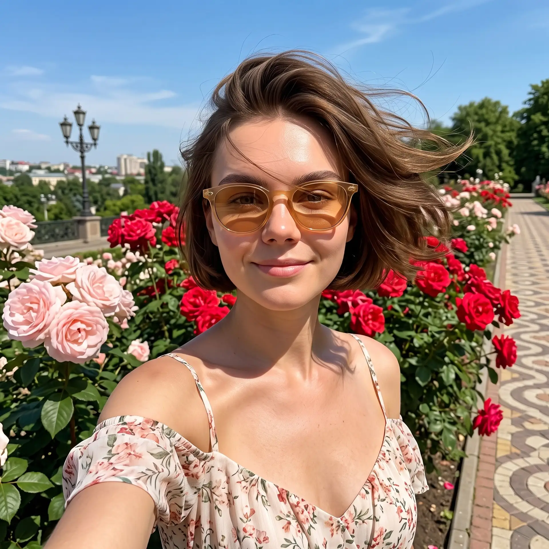 Солнечное селфи в розовом