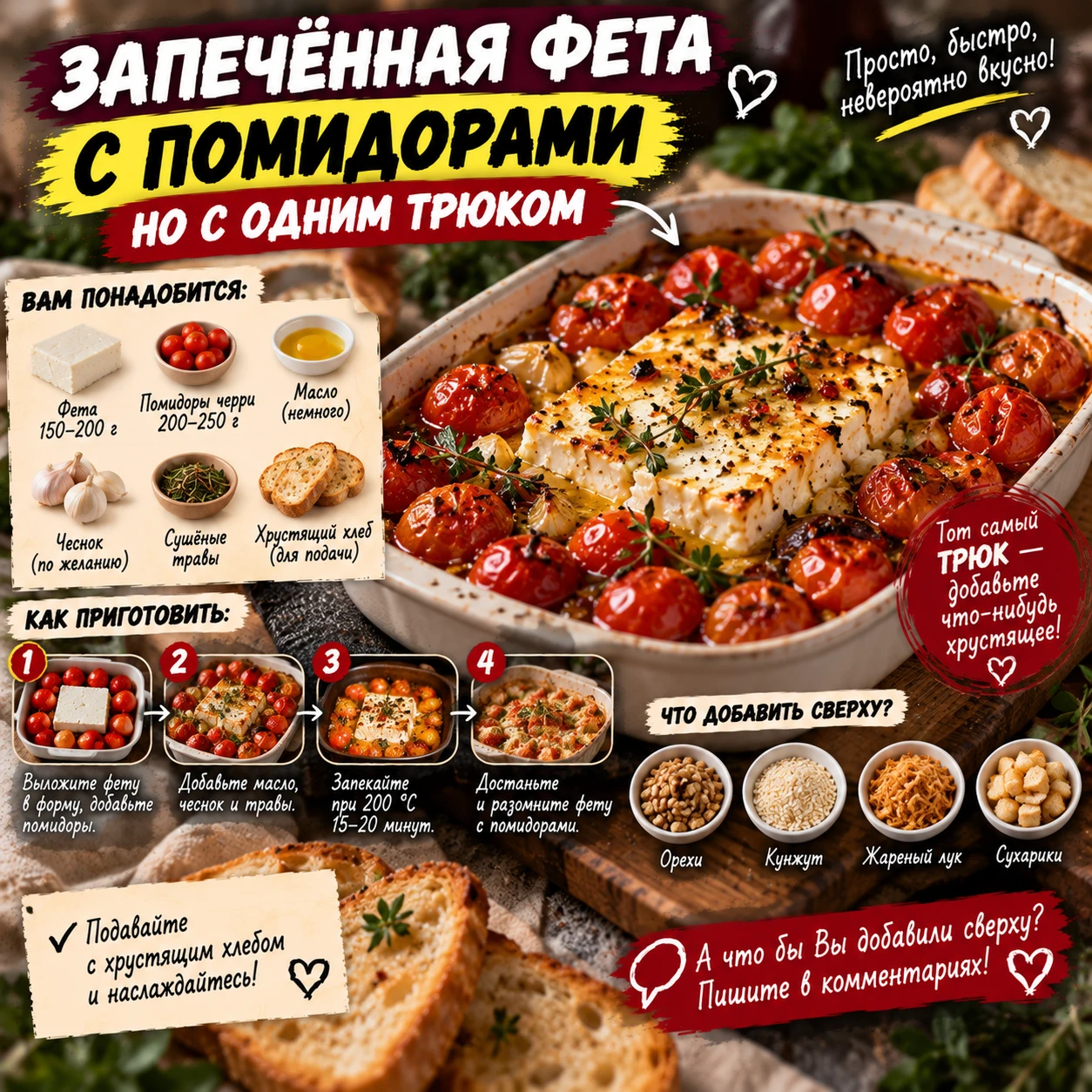 ЗАПЕЧЁННАЯ ФЕТА С ПОМИДОРАМИ — НО С ОДНИМ ТРЮКОМ 🍅🧀