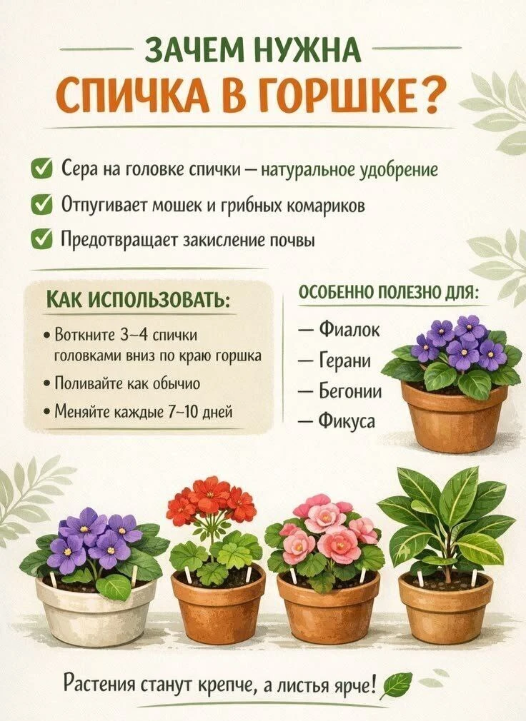 Зачем нужна спичка в горшке?