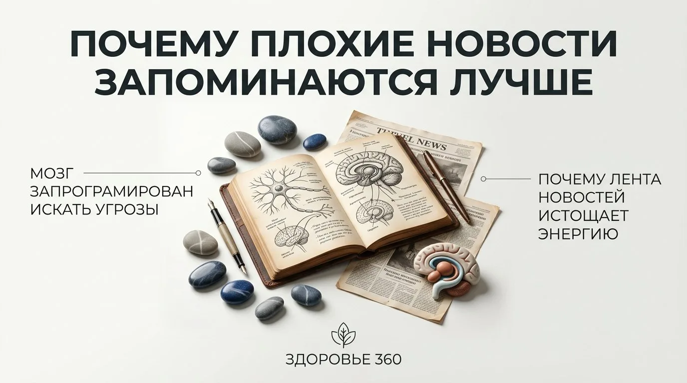 ПОЧЕМУ ПЛОХИЕ НОВОСТИ ЗАПОМИНАЮТСЯ ЛУЧШЕ? 🧠📱
Замечали, что через час после чтения новостей сложно 