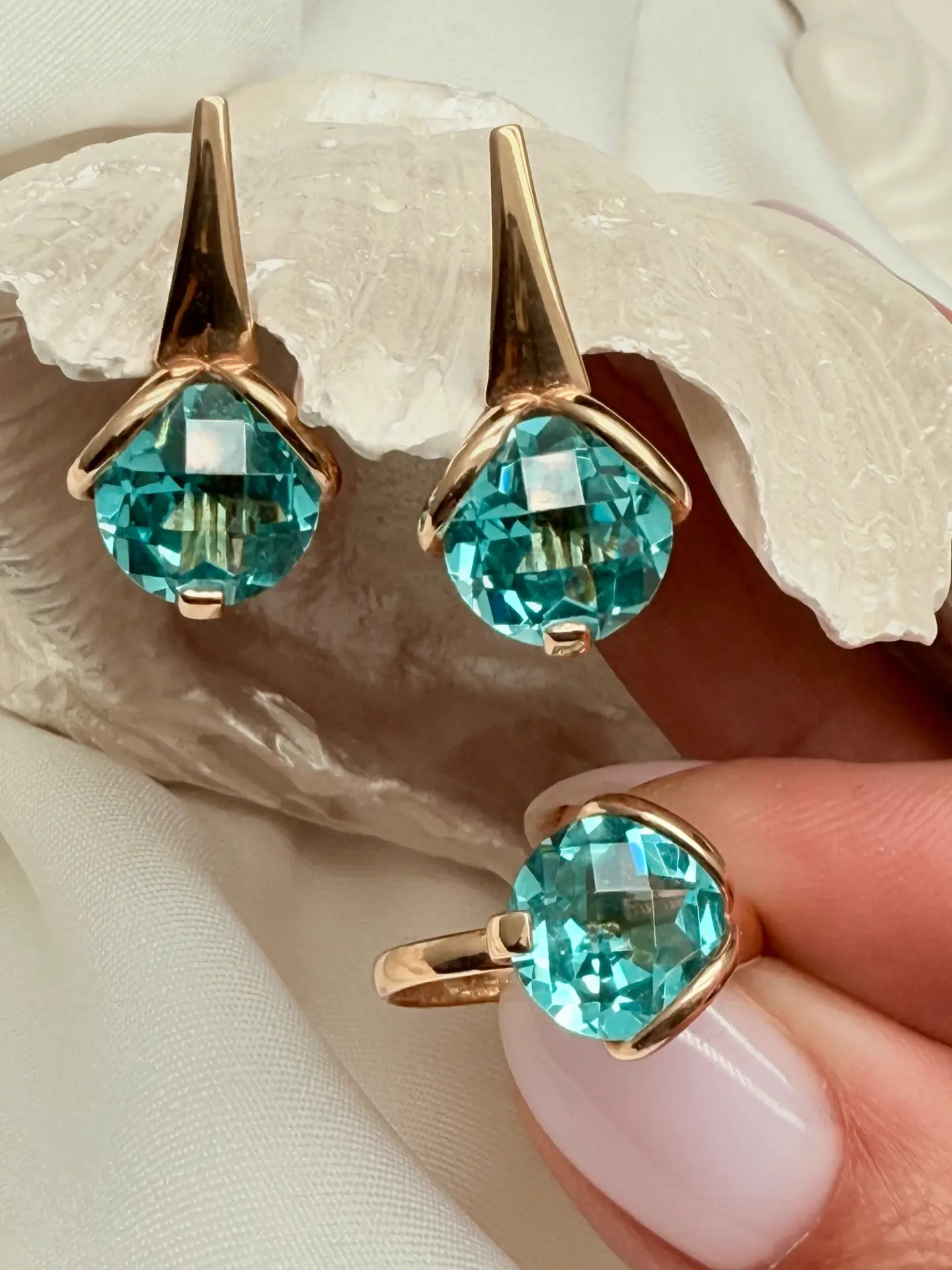 Золотой комплект с аквамарином 💎