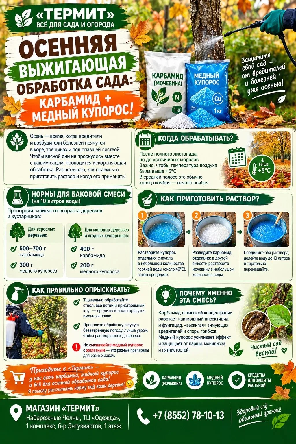 🍂 Осенняя выжигающая обработка сада: карбамид + медный купорос!
