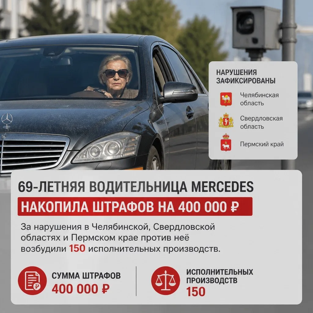 Главное: 69-летняя дама на Mercedes задолжала за штрафы больше 400 тысяч рублей