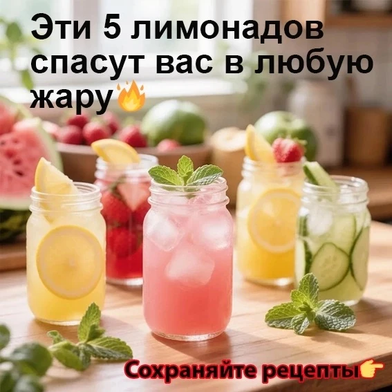 ☀ Спасательный круг в жару: 5 рецептов домашних лимонадов читайте в наших карточках!