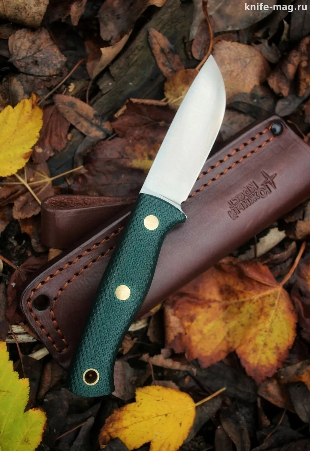 Туристический нож Caribou VG-10, накладки micarta Изумруд, оружейная насечка