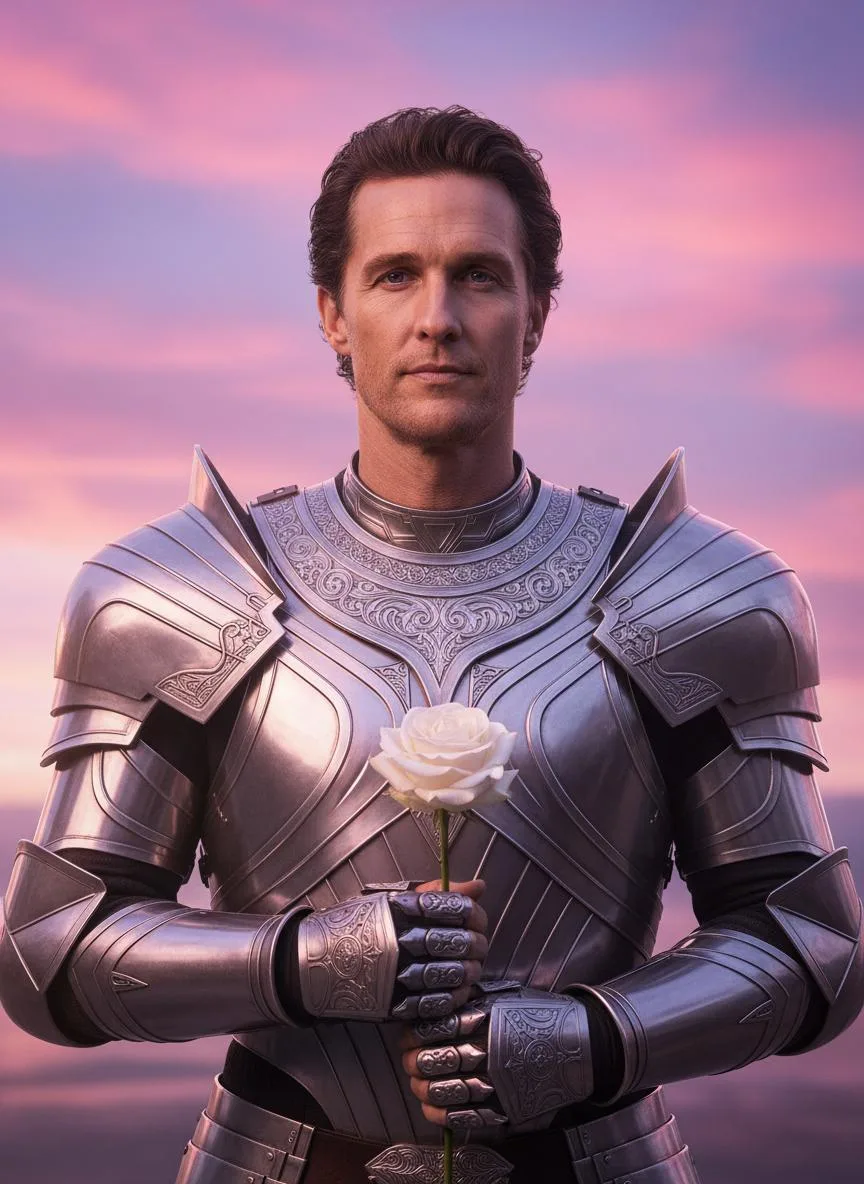 🖼 Man wearing intricately detailed metal armour