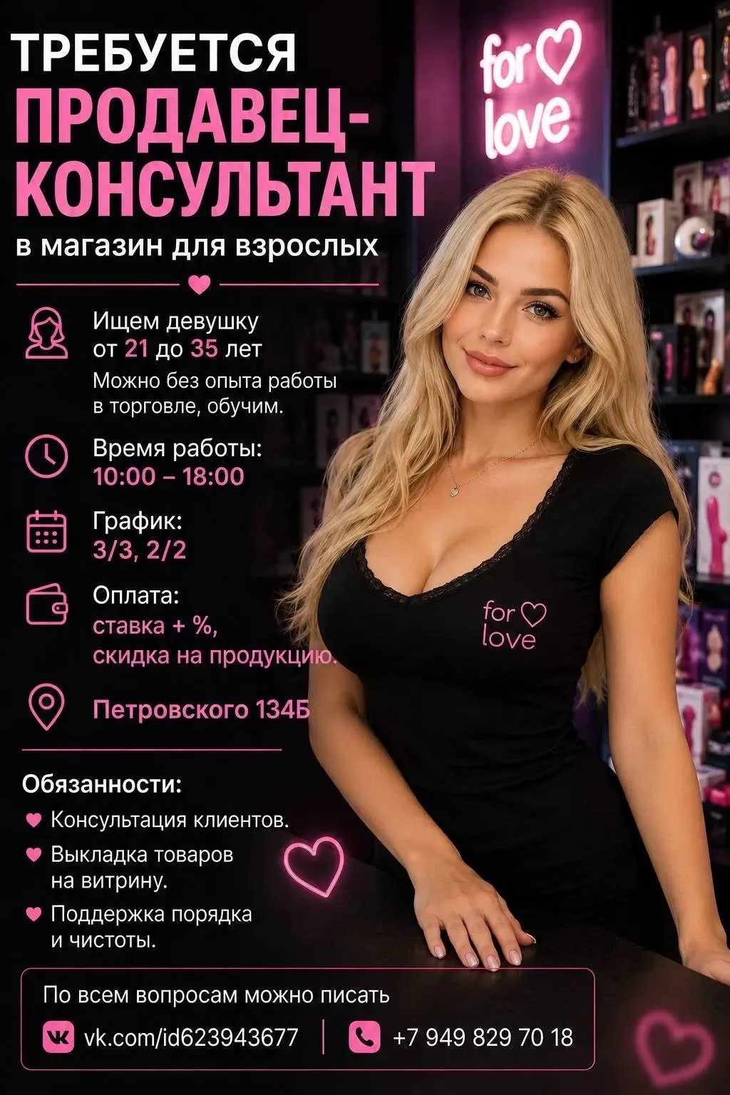 Требуется продавец-консультант в магазин для взрослых. Ищем девушку от 21-35 лет. Можно...