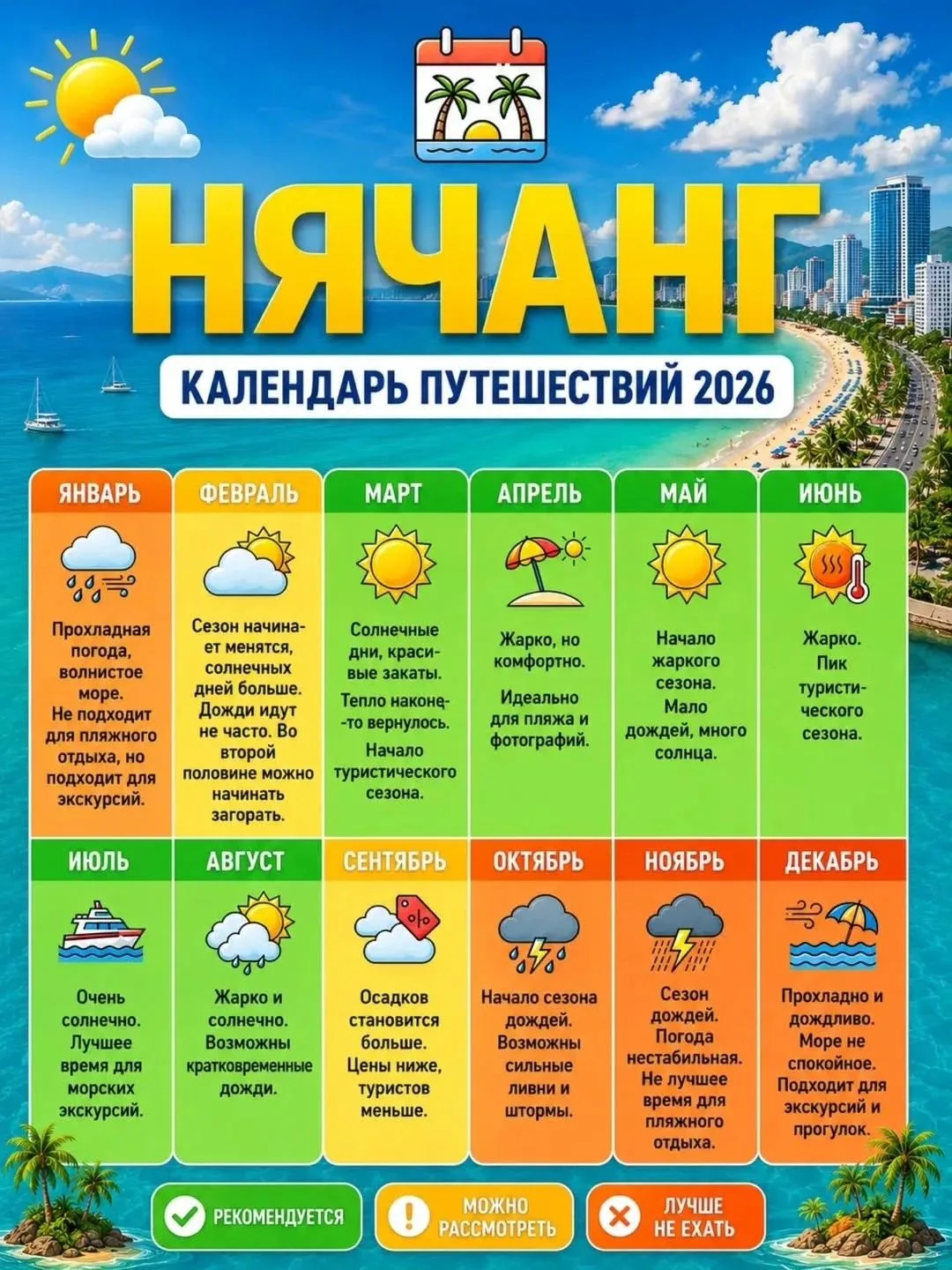 🌴 Когда лучше ехать в Нячанг в 2026 - 2027 году? ☀️

❤️ Нячанг — один из самых популярных курортов 