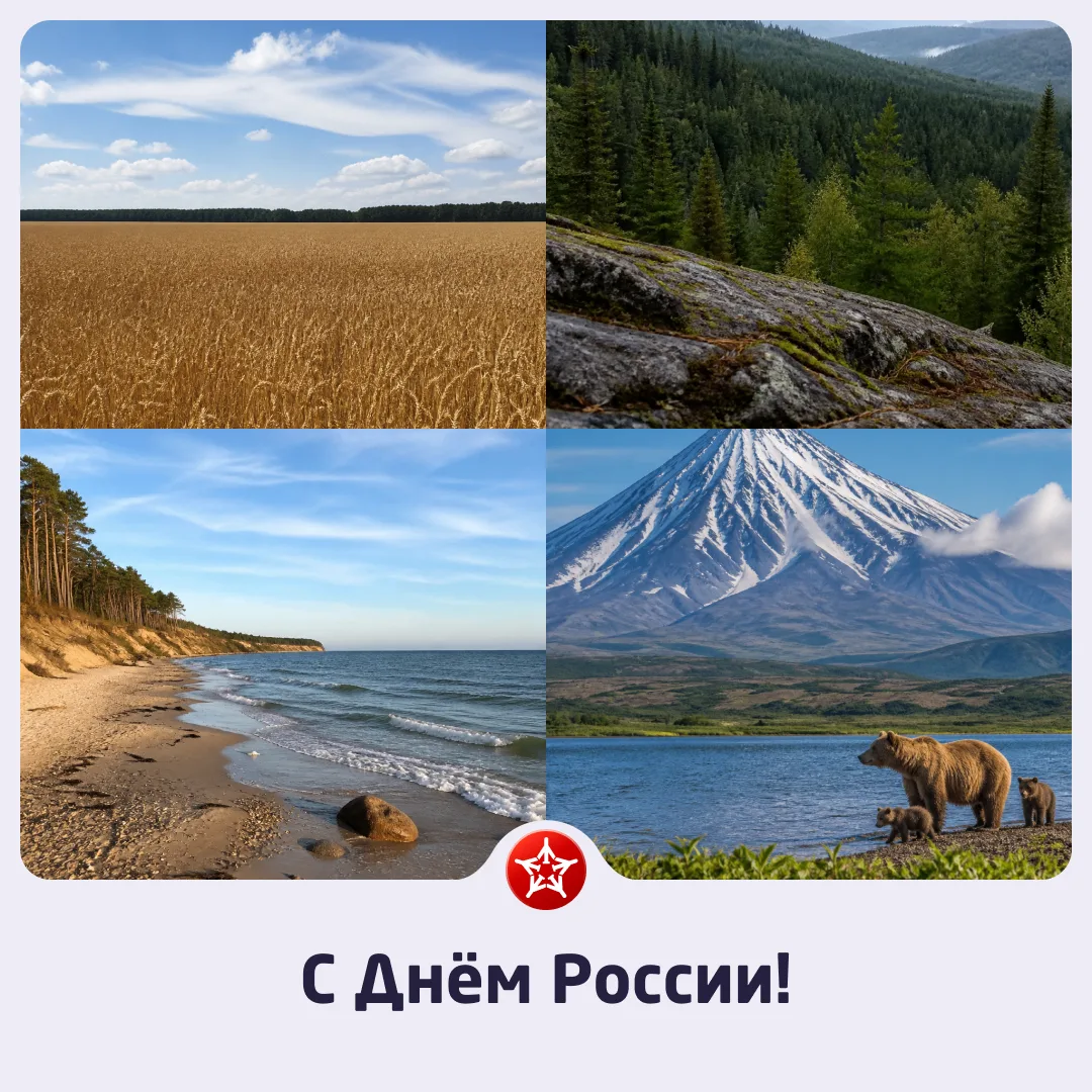 🏔 От заснеженных вершин Кавказа до бескрайней тайги Сибири, от золотых песков Калининграда до вулка