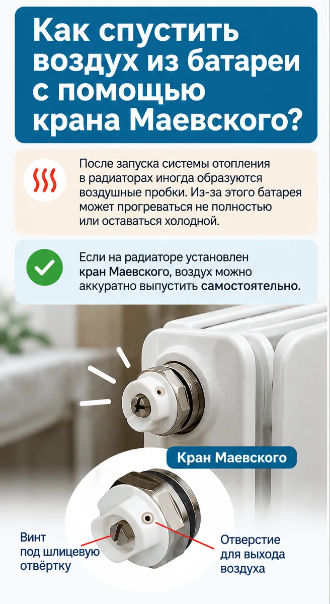 🌡 Как спустить воздух из батареи с помощью крана Маевского?