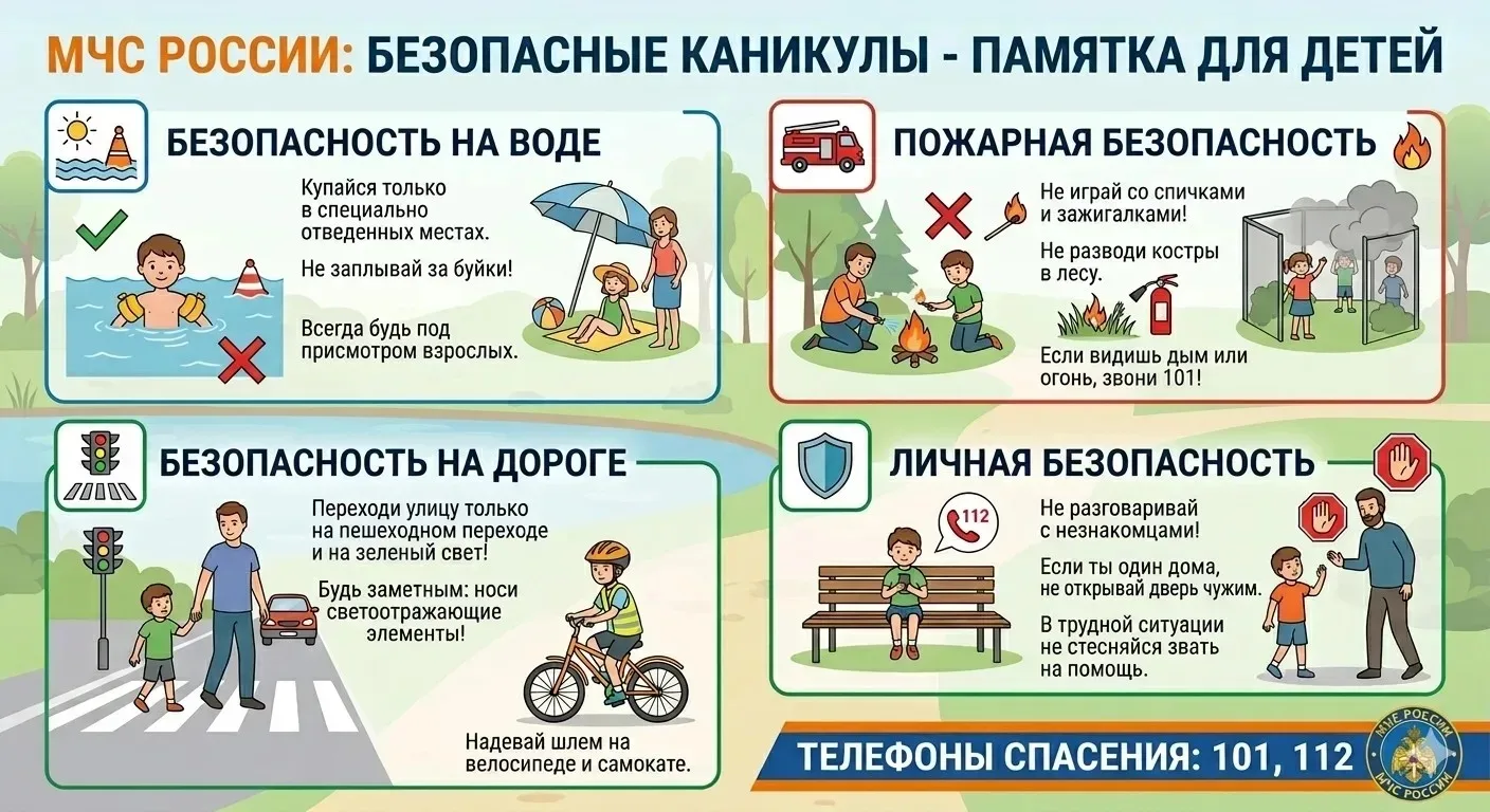 🚨 Памятка МЧС России: Безопасные каникулы