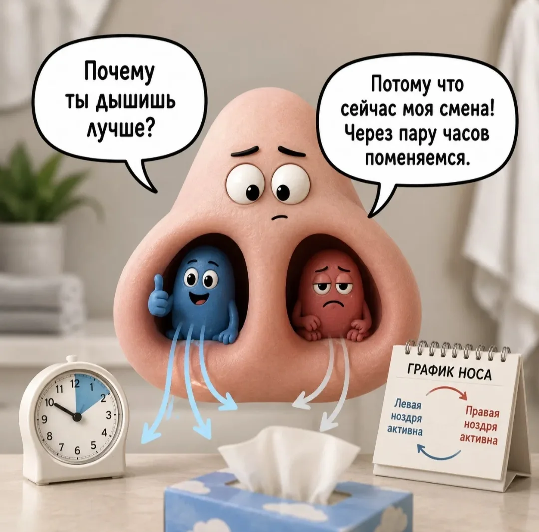 Почему одна ноздря почти всегда дышит лучше другой?