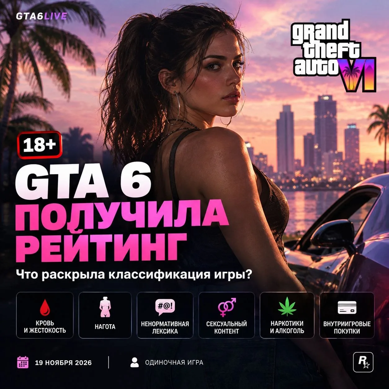 🔞 GTA 6 получила официальный возрастной рейтинг