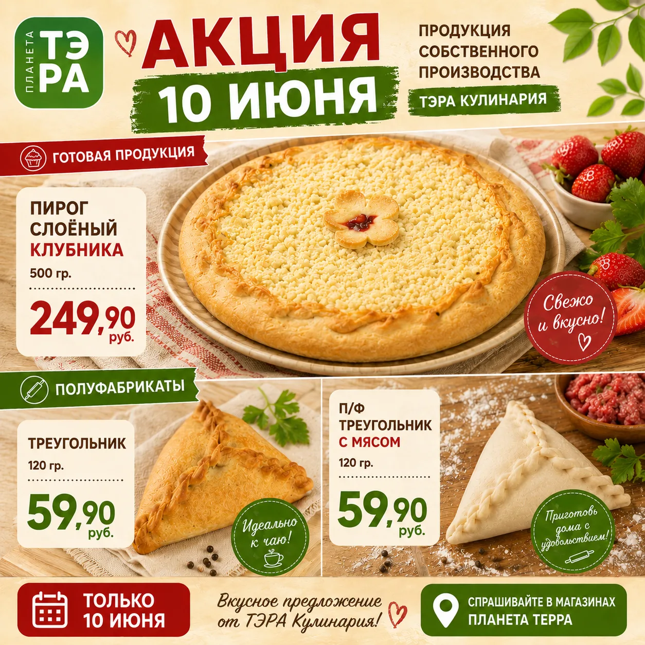 🍓 Только 10 июня — вкусная акция от ТЭРА Кулинария!