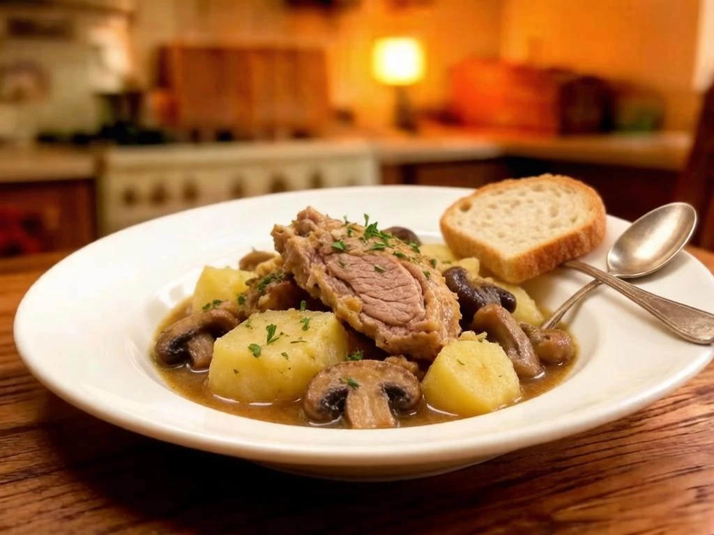 Курица, тушённая с картошкой и грибами