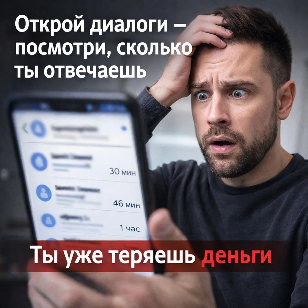 Открой свои диалоги

Сколько ты отвечаешь?
10 минут? 30? час?

Пока ты тянешь —
клиент уже купил у д