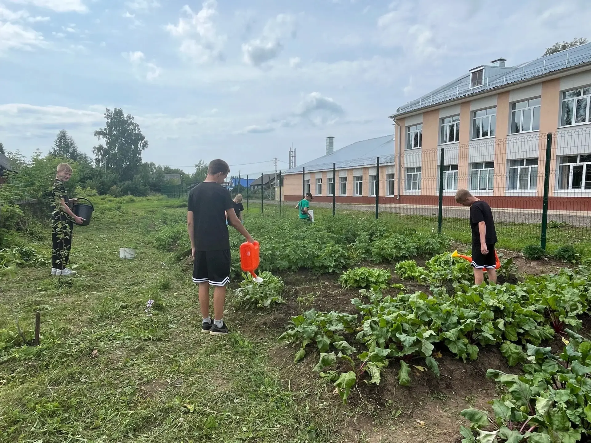 На пришкольном участке кипит работа! Сменили тетради на тяпки, а смартфоны — на лейки.