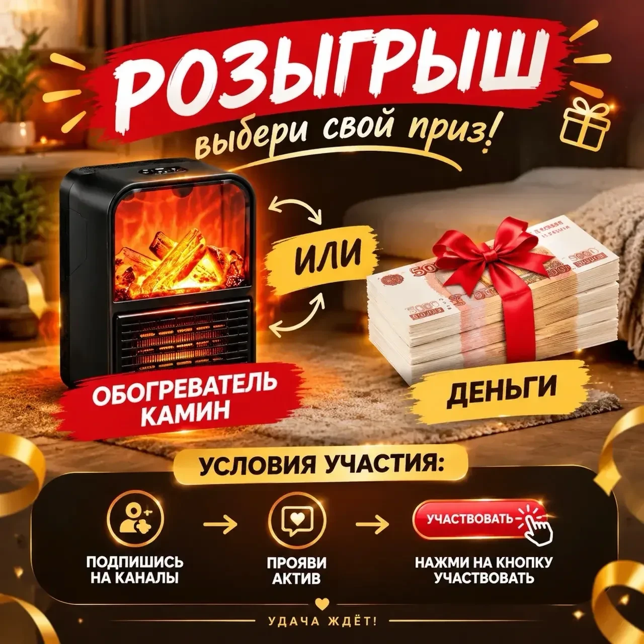 Дарим обогреватель камин 🔥или деньги 💴