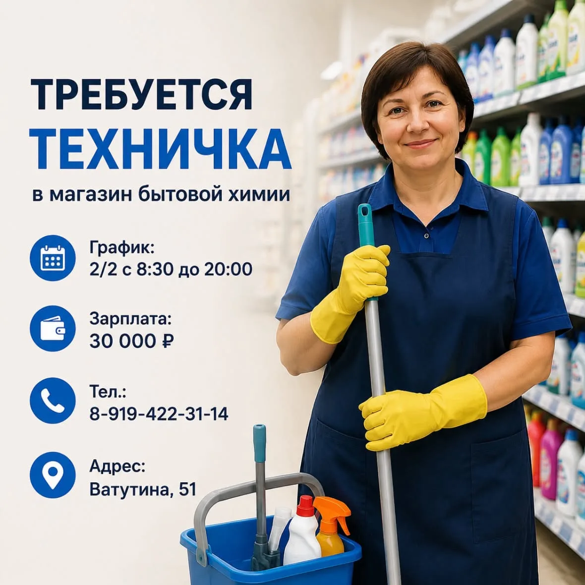 Ищем техничку в наш магазин 🧽

Если вы аккуратны, ответственны и любите порядок — будем рады знаком
