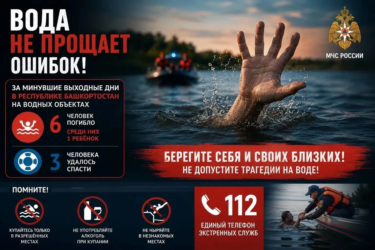 Тревожная статистика на воде!
За минувшие выходные в республике зафиксировано 7 происшествий на водн