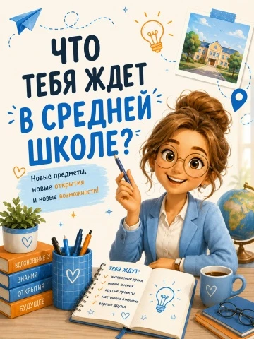 📚Что ждет тебя в средней школе?  

🖍Переход в 5 и последующие классы — это новые знания, новые учи