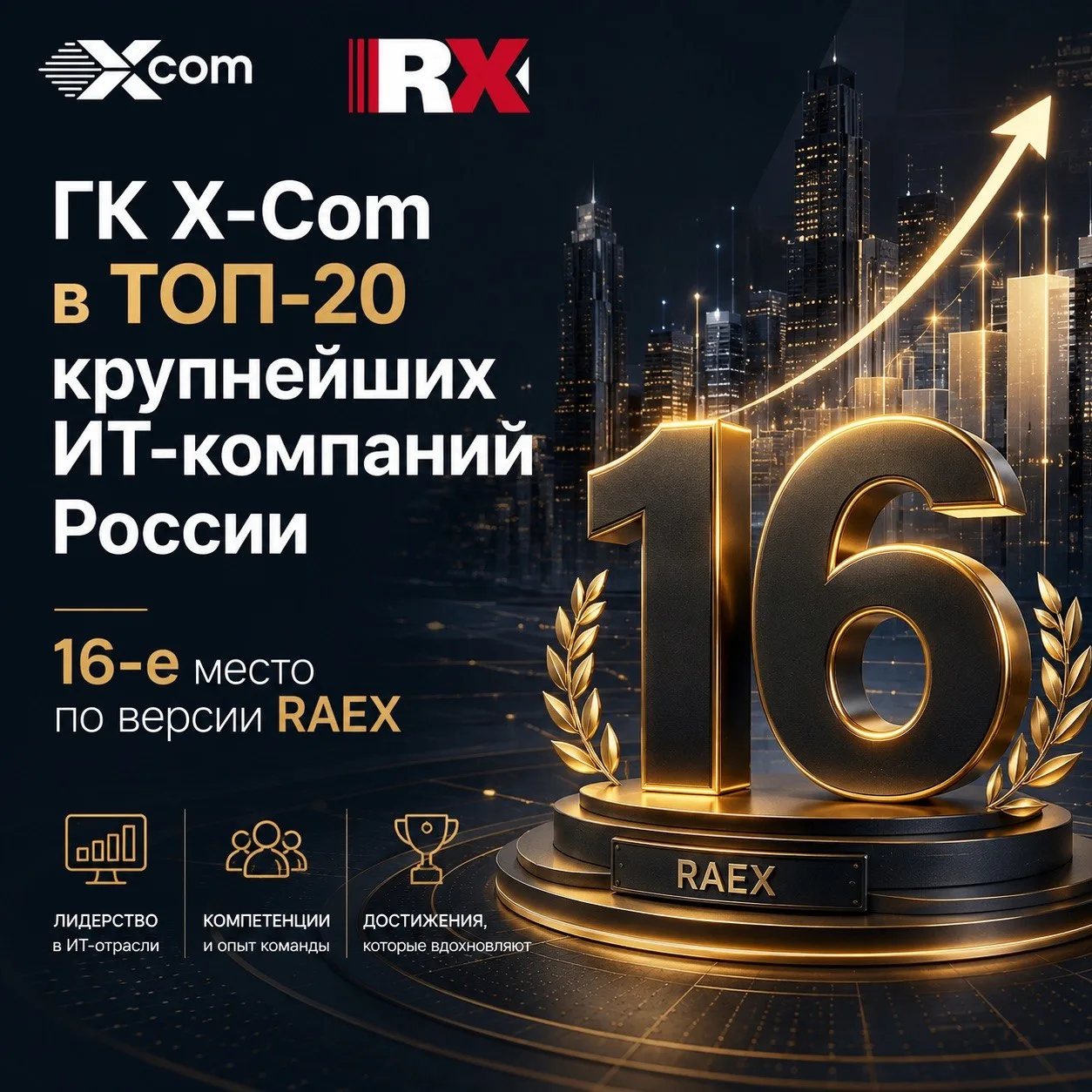 🏆 ГК X-Com в ТОП-20 крупнейших ИТ-компаний России по версии RAEX!