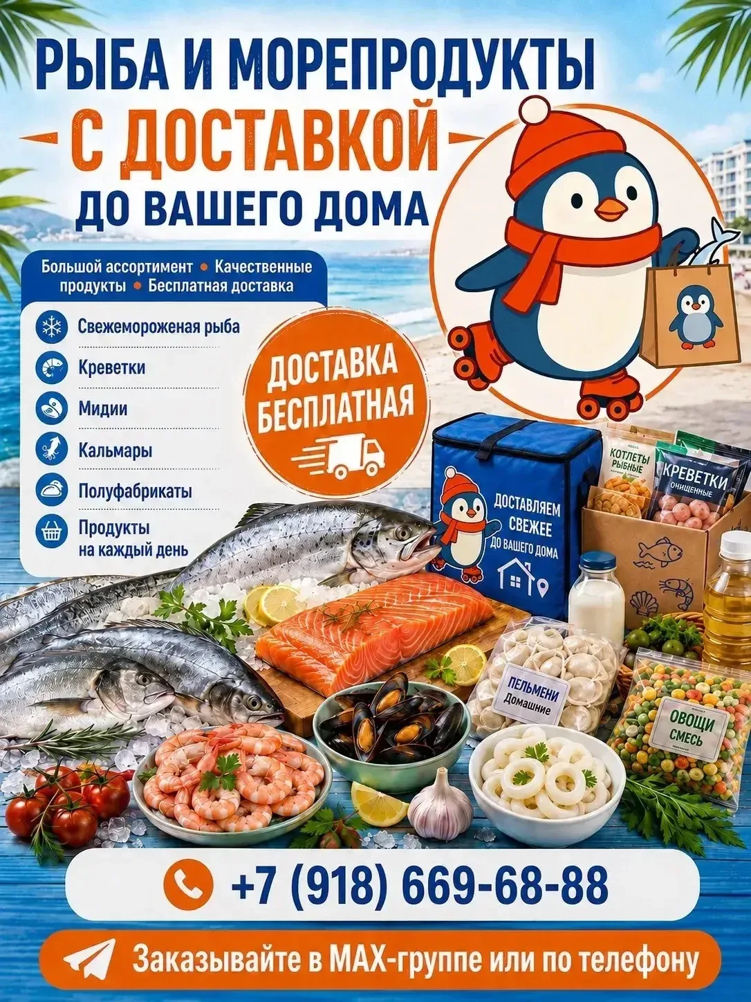 🐟 РЫБА И МОРЕПРОДУКТЫ С БЕСПЛАТНОЙ ДОСТАВКОЙ ПО ТЕМРЮКУ ТЕМРЮКСКОМУ РАЙОНУ, ТАМАНСКОМУ...