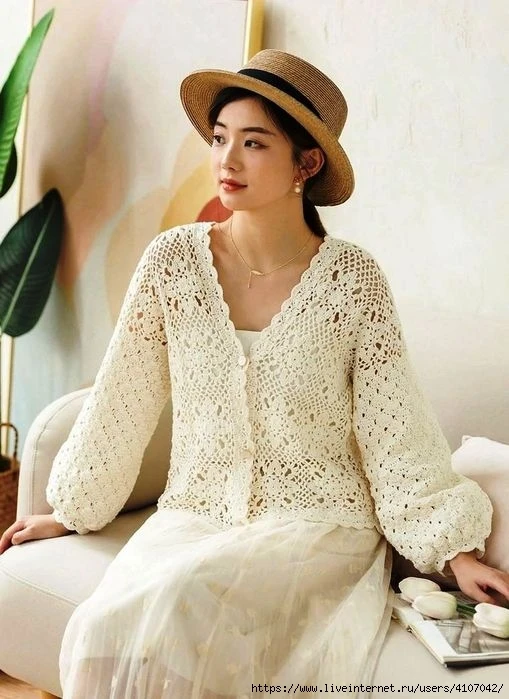 Ажурный кардиган крючком из японского журнала ❤️.