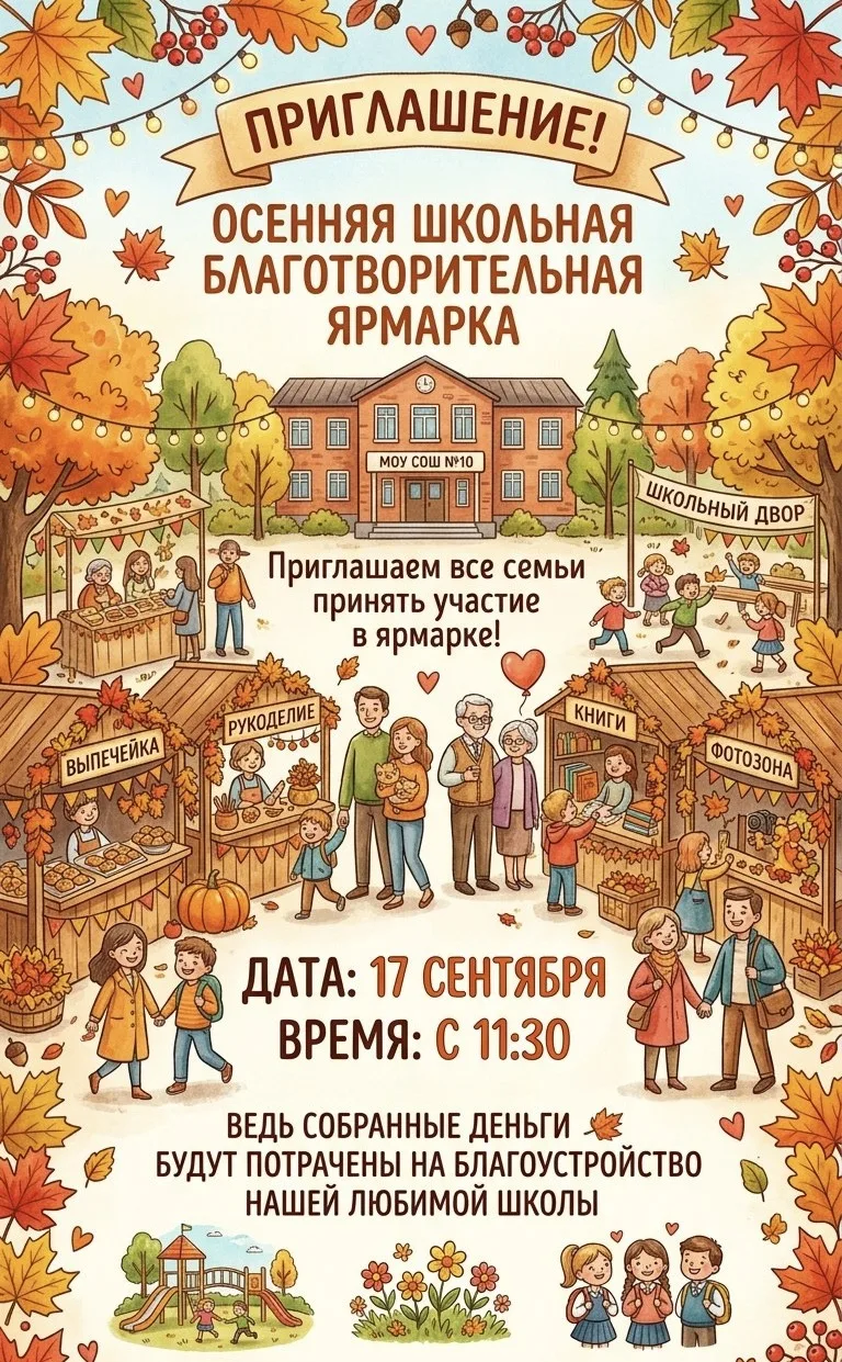 🍁 Осенняя благотворительная ярмарка — сделаем школу лучше вместе! 🍁