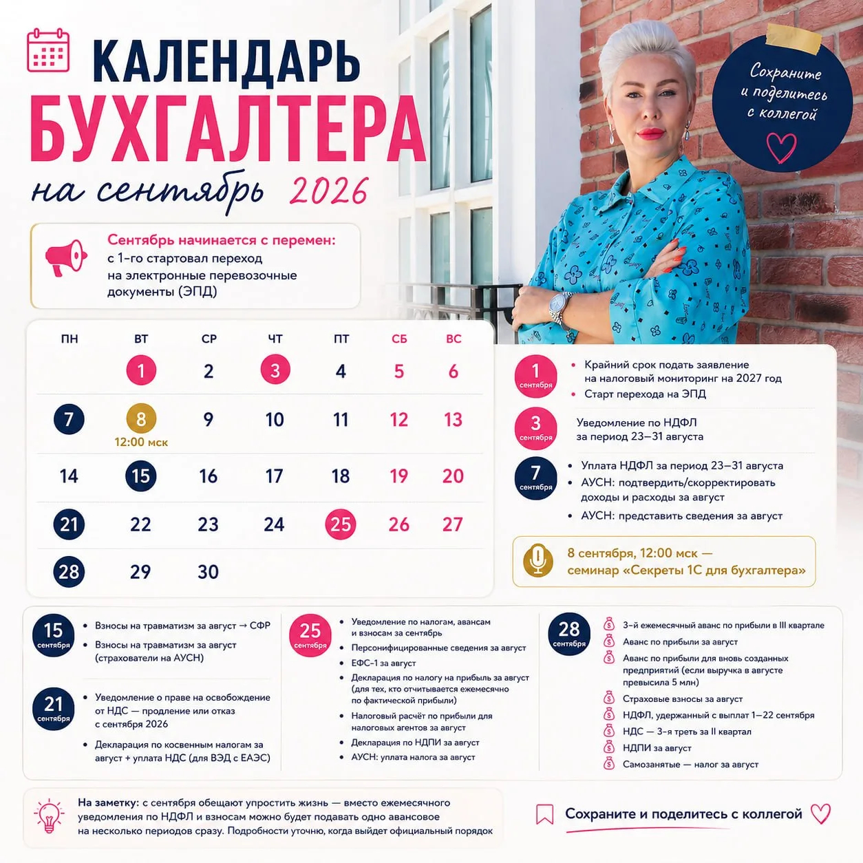 🔴 КАЛЕНДАРЬ БУХГАЛТЕРА НА СЕНТЯБРЬ 2026