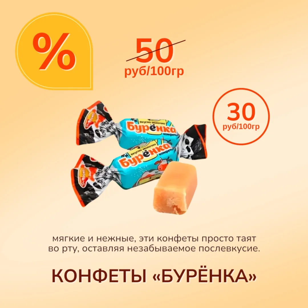 Конфеты «Бурёнка» от фабрики «Рот Фронт» — это вкус, проверенный временем. Неглазированные молочные 