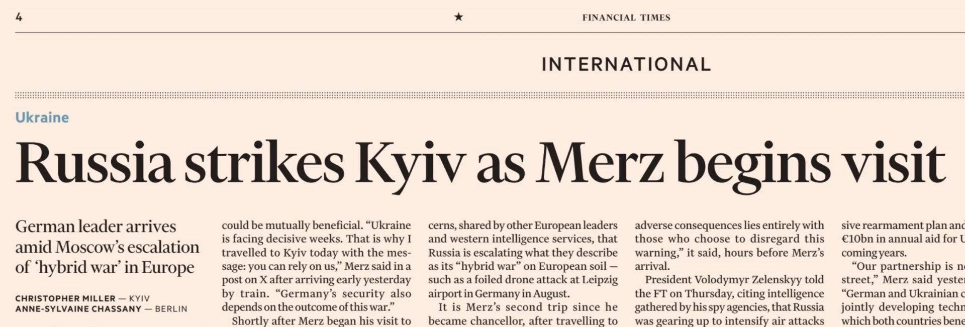 Нравится заголовок сегодня в Financial Times: «Россия бьет по Киеву в момент, когда Мер...