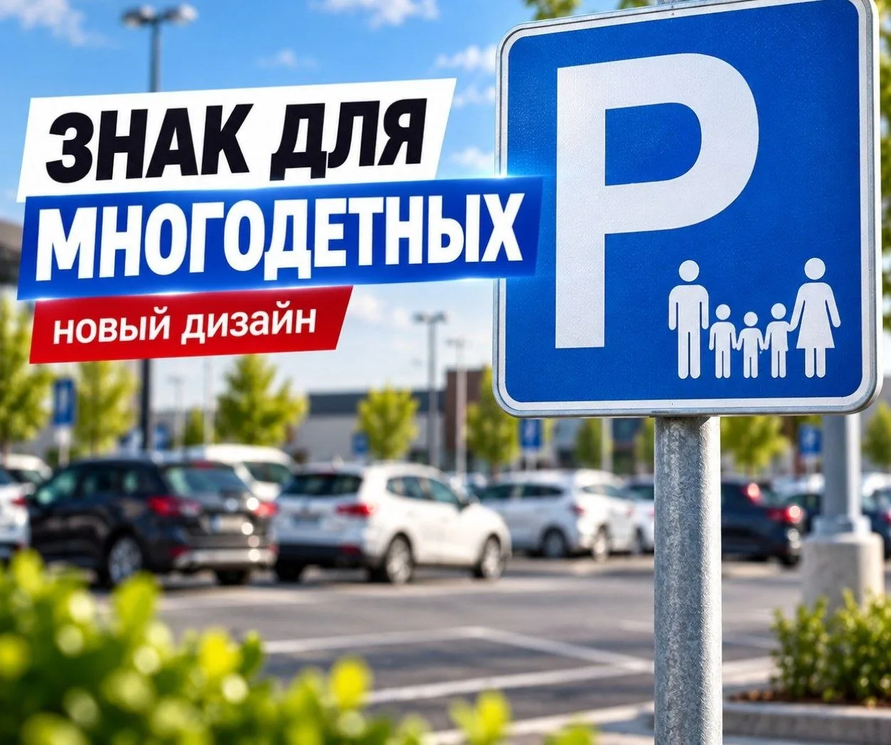Для многодетных семей утвердили специальный дорожный знак. На нем изображена белая букв...