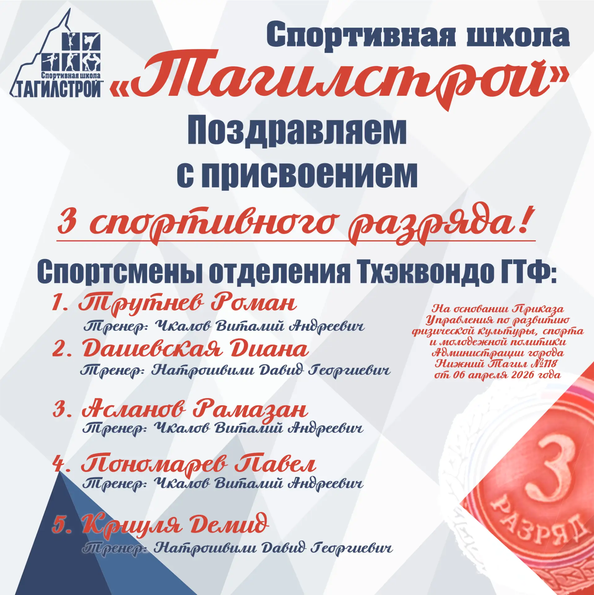 Третий разряд — это уже серьезно! 

Наши тхэквондисты официально подтвердили свой уровень мастерства